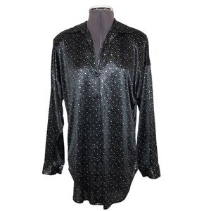 Copy.cats Vintage Made USA Buttoned Long Sleeve Black Silver Polka Dots Blouse S